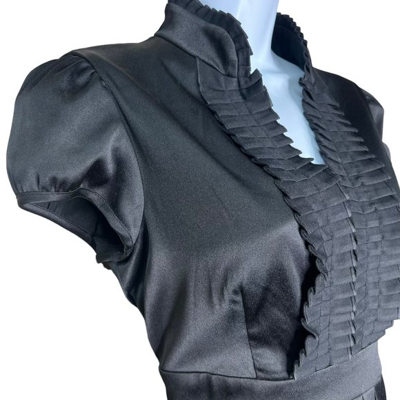 Signature London Style Black Cocktail Short Sleeve Dress Ruffled Collar Size 6 - Picture 2 of 10